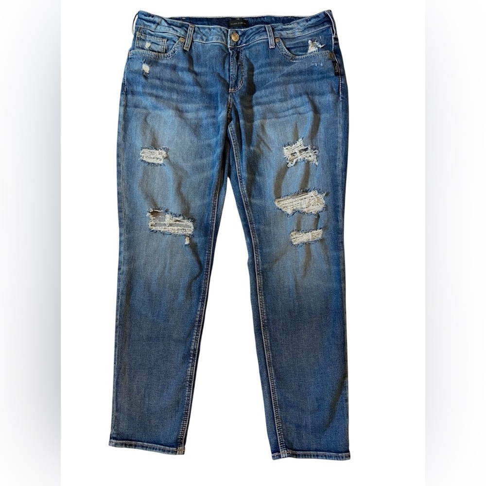 SILVER JEANS Boyfriend Fit Distressed Blue Womens Size 34
